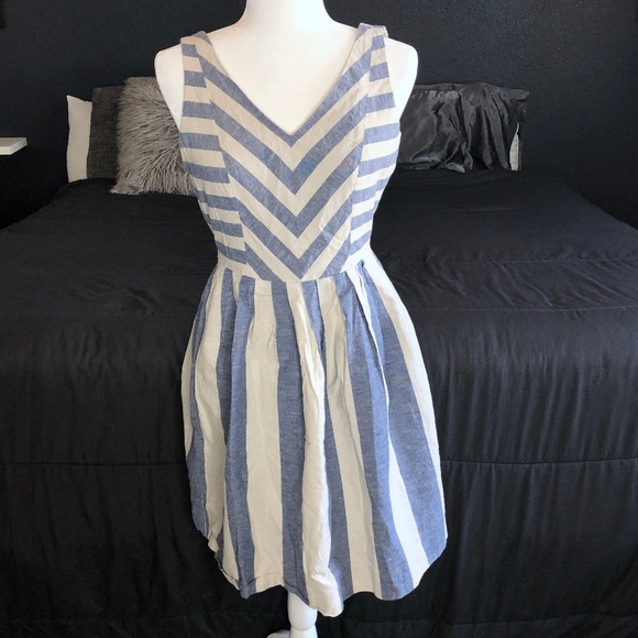 Blue Striped Fit and Flare Dress - Picture 1 of 5